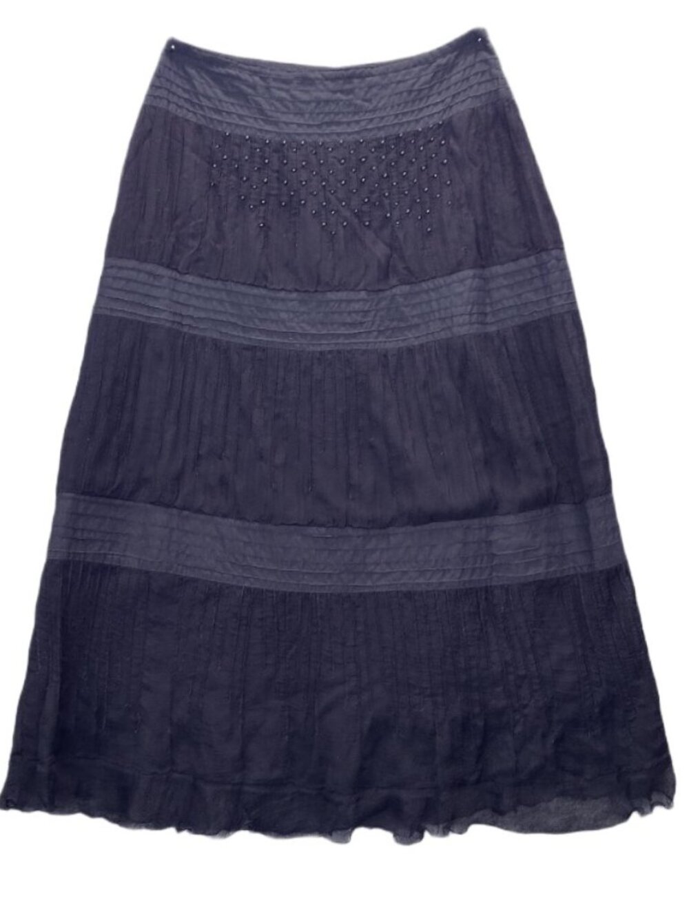 Rene Derhy Collection Skirt Small Black Midi Boho Beaded Tiered Pin Tuck French
